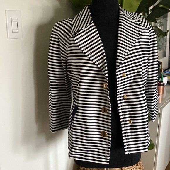 Tommy Hilfiger New Blue White Striped Pea Coat Sailors Jacket Blazer - Picture 5 of 15